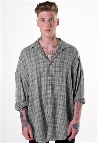 ESSENTIAL TARTAN CHECKED WASHED OVER SHIRT - GREY BLACK