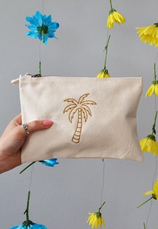 GOLDEN PALM EMBROIDERED NATURAL MAKE-UP, ACCESSORY,PURSE BAG