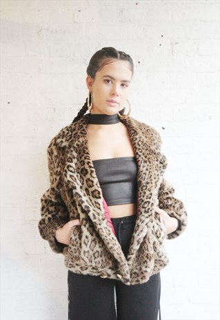 VINTAGE 50'S LADIES LEOPARD PRINT FAUX FUR COAT