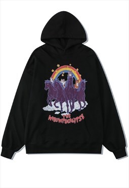 Horse hoodie distressed vintage wash rainbow pullover black