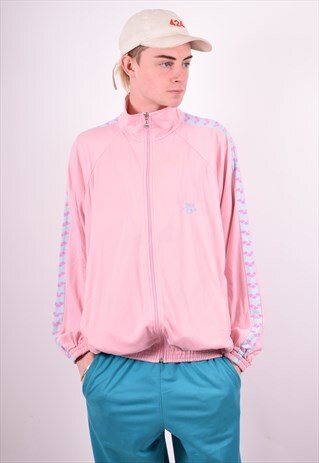 MENS VINTAGE TRACKSUIT TOP JACKET LARGE PINK 90'S