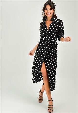 BLACK POLKA DOT DRESS WHITE