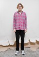 VINTAGE 90S GREY PINK CHECKERED FLANNEL BUTTON UP SHIRT M