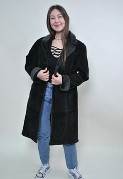 90s leather overcoat, vintage suede trench jacket MEDIUM 