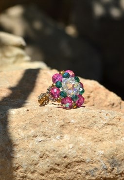 Handmade bead woven ring,glass crystals/glass beaded ring