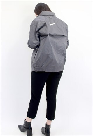90'S RETRO GREY SPELL-OUT WATERPROOF THIN TRACK JACKET