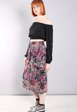VINTAGE 80S FLORAL PRINT MIDI SKIRT