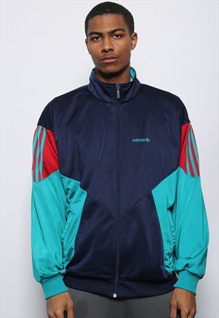 VINTAGE ADIDAS LOGO TRACK TOP JACKET BLUE RED