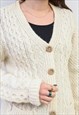 VINTAGE WOMEN'S M L CARDIGAN SWEATER WOOL JACKET WHITE