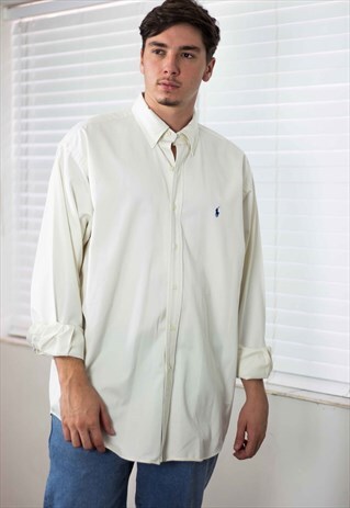 VINTAGE POLO RALPH LAUREN SHIRT LOGO 90S L 16.5