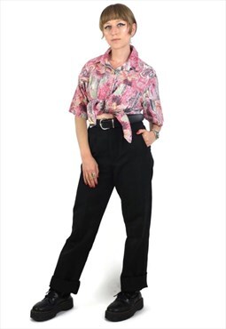 Vintage Button Up Shirt 80s Pink Hawaiian Short Sleeve