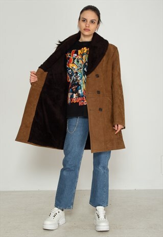 VINTAGE BROWN SUEDE SHEARLING COAT