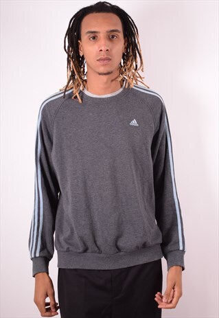 ADIDAS MENS VINTAGE SWEATSHIRT JUMPER LARGE GREY 90S