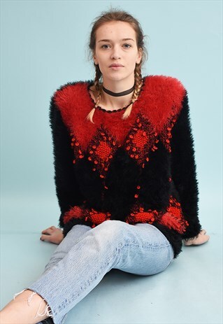 80'S RETRO SLOUCHY FURRY FLUFFY MOMS KNIT CARDI