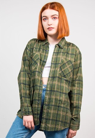 VINTAGE 90'S GREEN CHECK GRUNGE FLANNEL SHIRT
