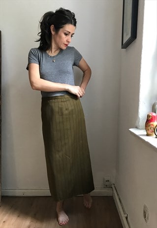 VINTAGE OLIVE AND BLACK PINSTRIPE SKIRT