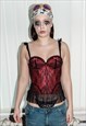 VINTAGE Y2K BURLESQUE FRILLY LACE CORSET IN SEXY RED & BLACK