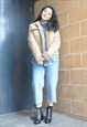VTG 70S BEIGE BORG SHORT SUEDE SHEEPSKIN WINTER JACKET