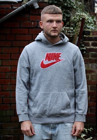 VINTAGE GREY NIKE SPELL OUT HOODIE SMALL