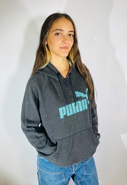 Vintage Size M Puma Embroidered Hoodie in Grey
