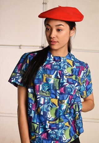 80'S RETRO ABSTRACT PRINT PARIS CHIC FESTIVAL BLOUSE TOP