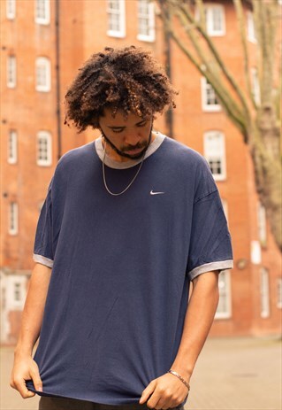 VINTAGE 00S Y2K NIKE RINGER T SHIRT IN NAVY AND GREY