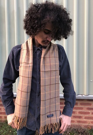 VINTAGE LAMBSWOOL CHECKED SCARF BEIGE-S028