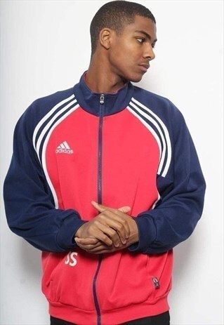 VINTAGE ADIDAS LOGO TRACK JACKET RED AND BLUE