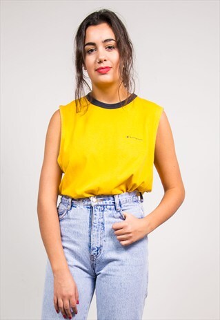 90'S VINTAGE YELLOW CHAMPION VEST TOP