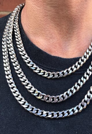 SILVER 7MM THICK CURB CHAIN NECKLACE- MULTIPLE LENGTHS