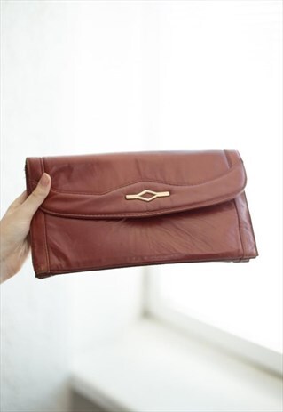VINTAGE 80'S BROWN LEATHER CLUTCH