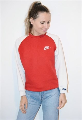 VINTAGE 90S NIKE EMBROIDERED LOGO RED SWEATSHIRT JUMPER