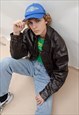 Vintage 80s Grunge Patchwork Brown Zip Up Leather Jacket Men