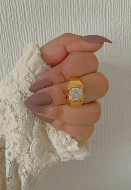 Gold Chunky Crystal CZ Dome Ring