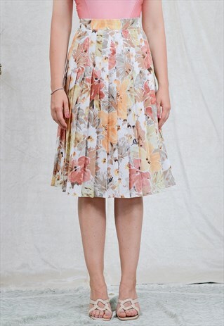 ST. MICHAEL SKIRT PLEATED W26 VINTAGE FLORAL PRINT VINTAGE S
