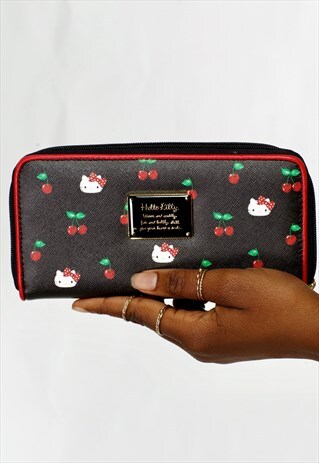 HELLO KITTY CHERRY PRINT WALLET BLACK
