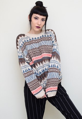VINTAGE 90'S NORDIC ABSTRACT PATTERNED OVERSIZED JUMPER