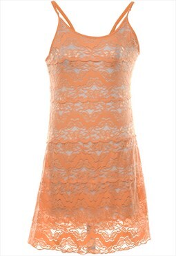 Vintage Peach Floral Lace Slip Dress - L