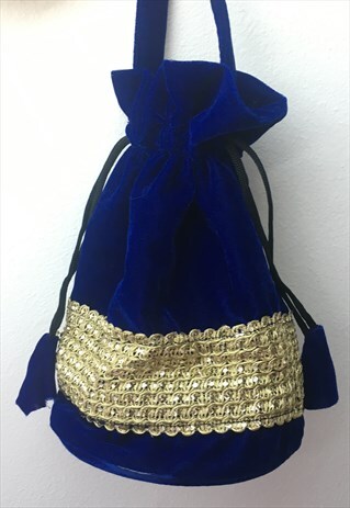 BLUE VELVET GOLD MESH DETAIL