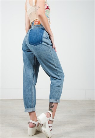 VINTAGE 80S REWORKED LEVI'S BOYFRIEND JEANS MID WASH / 0219