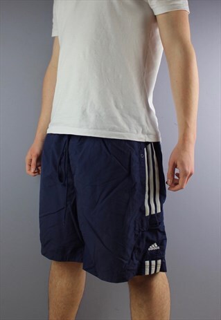 VINTAGE ADIDAS SHORTS IN NAVY WITH EMBROIDERED LOGO, POCKETS