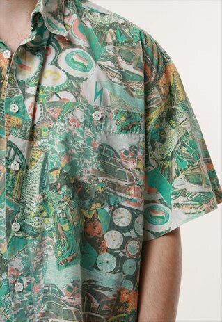 90S VINTAGE OLDSCHOOL FLORAL PATTERN COTTON SHIRT 15844