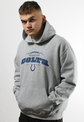 VINTAGE INDIANAPOLIS COLTS NFL GREY SPELL OUT HOODIE