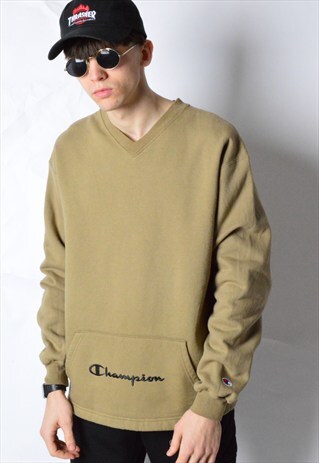 VINTAGE 90S CHAMPION KHAKI BROWN V-NECK SWEATSHIRT