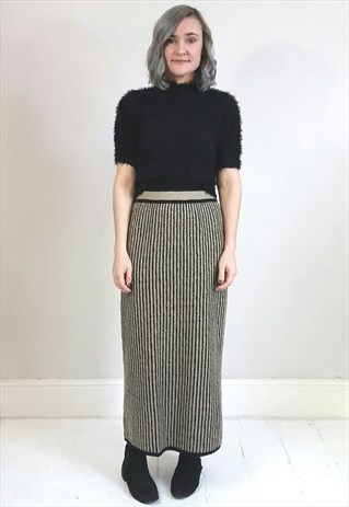 VINTAGE 80'S BLACK AND NUDE STRIPED KNIT PENCIL SKIRT