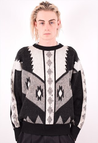 PAUL & SHARK MENS VINTAGE JUMPER SWEATER LARGE BLACK 90S