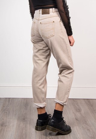 90'S VINTAGE BEIGE DENIM HIGH WAIST MOM JEANS