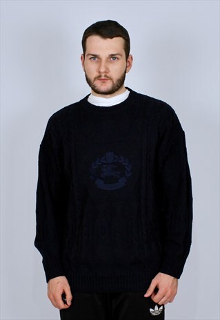 BURBERRY VINTAGE SWEATER MEN RARE BIG LOGO