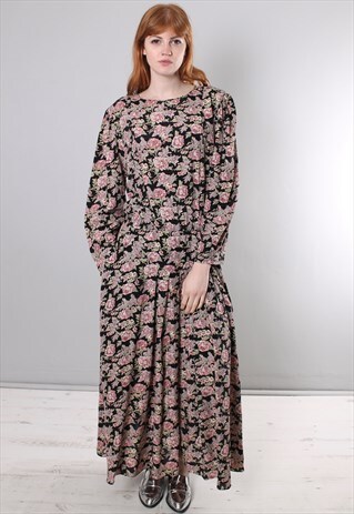 VINTAGE 80S FLORAL PATTERNED MAXI DRESS