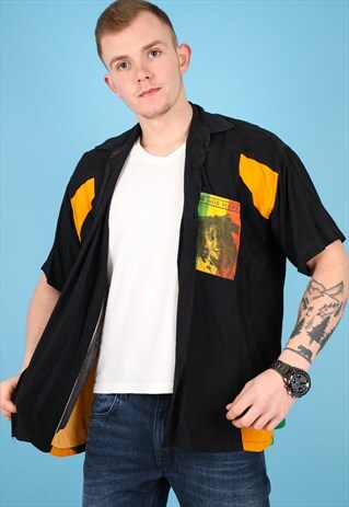 VINTAGE BOB MARLEY PATTERN SHIRT IN MULTI NS144
